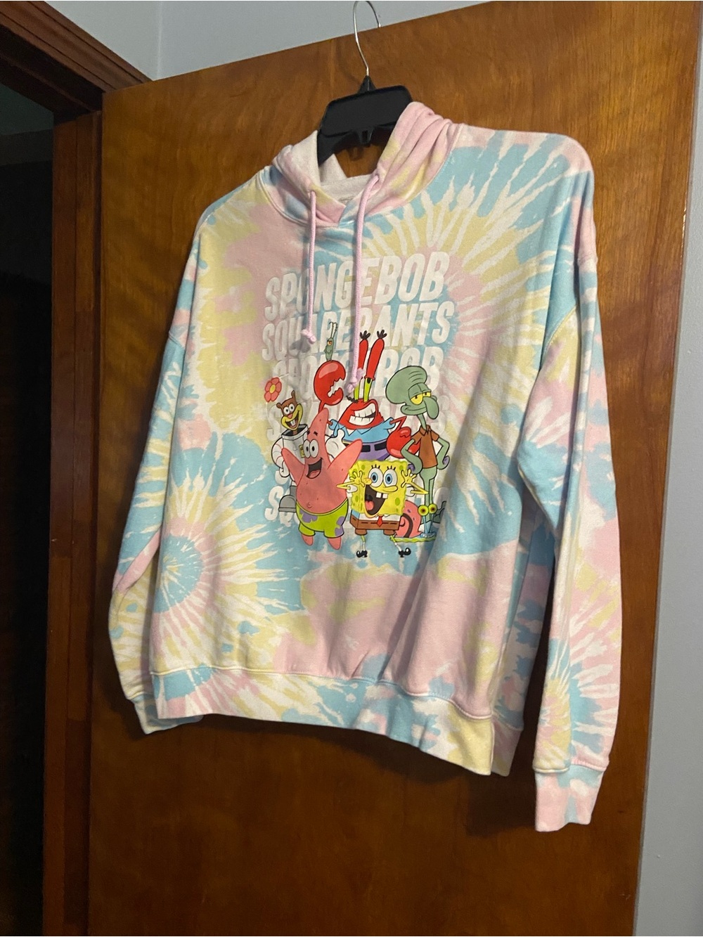 SpongeBob Squarepants Pastel Tie-Dye Crewneck Hoodie - Pink Blue Yellow